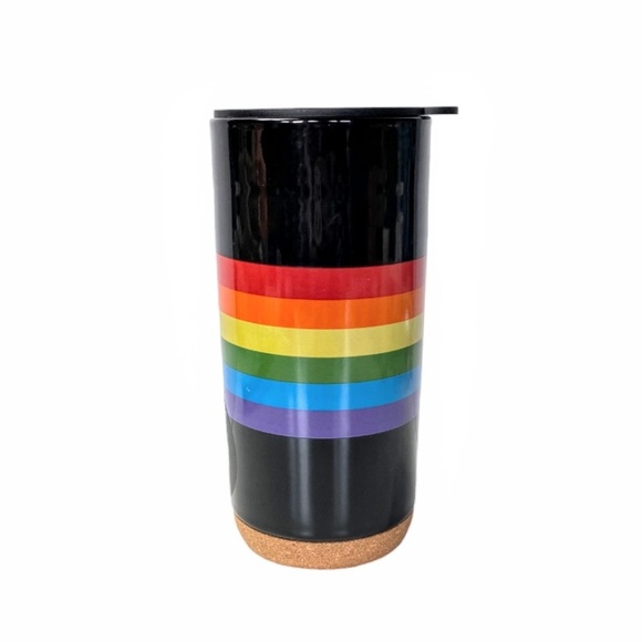 NWT Rainbow/Pride LGBTQ Cork Bottom Tall Black Ceramic Mug With Lid - Picture 2 of 8